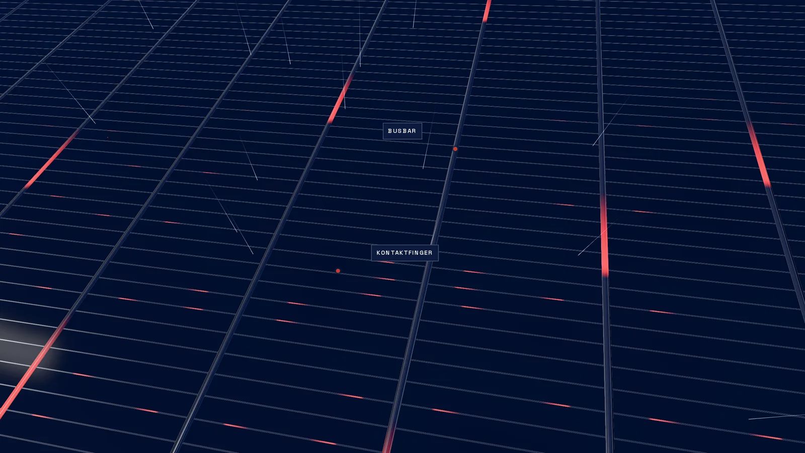 Visualisierung einer Solarzelle in Nahaufnahme mit Kontaktfingern und Busbars